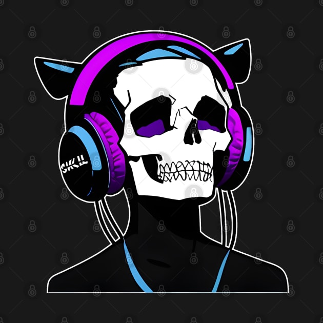 Skull with Headphones Violet and Light Blue| Listening Music by General Corner