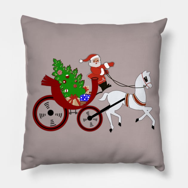 Santa Claus Riding in a Horse and Carriage Pillow by FlippinTurtles