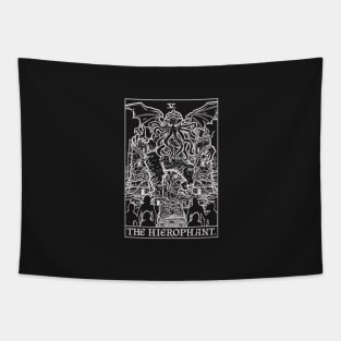 The Hierophant Tarot Card Terror Tarot Shadow Edition - Cthulhu (Black & White) Tapestry