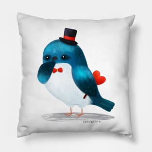 Tree swallow bird with a heart and a hat Pillow
