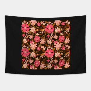 Pastel Color Floral Pattern - Pink Brown Tapestry