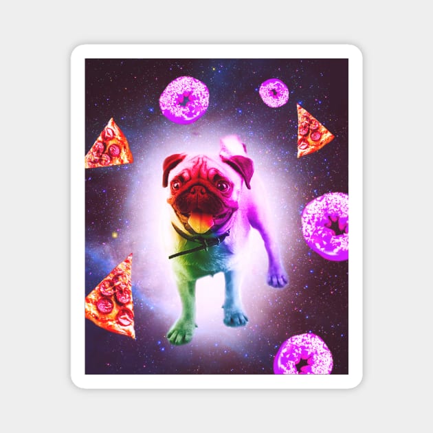 Rainbow Space Pug With Pizza And Doughnut Magnet by Random Galaxy