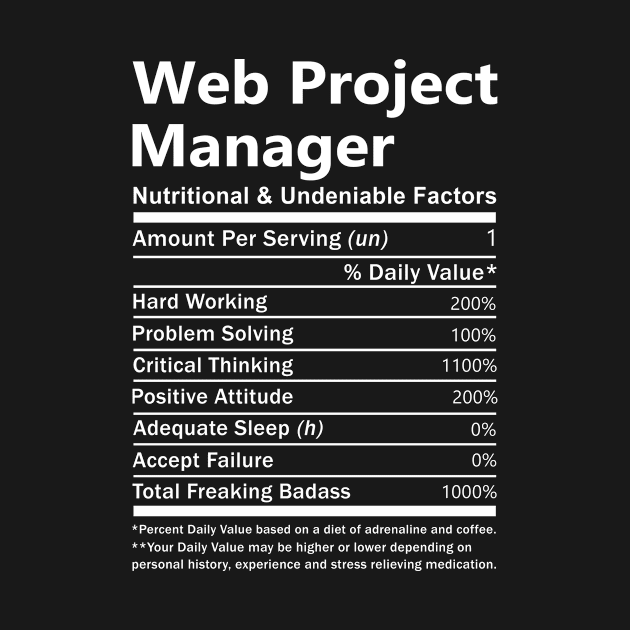 Web Project Manager T Shirt - Nutritional and Undeniable Factors Gift Item Tee by Ryalgi