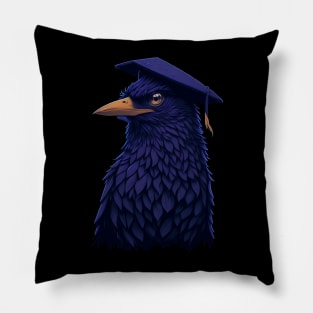 Cute Raven Wearing Graduation Hat Pillow