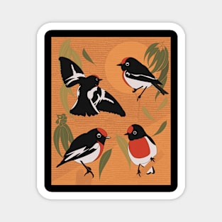 Red capped Robin with dark green leaves Magnet