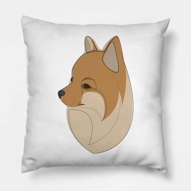 Pomeranian Spitz - one line drawing with colour Pillow by addillum