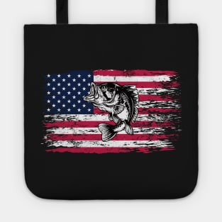 Bass Fishing Distressed American Flag Tote