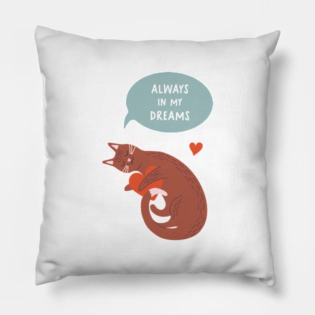 Cute romantic illustration with cat, hearts and declaration of love Pillow by DanielK