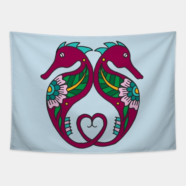 Seahorses with Heart Tail Tapestry by HLeslie Design