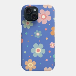 Cute Multicolour Flower Pattern On Blue Phone Case