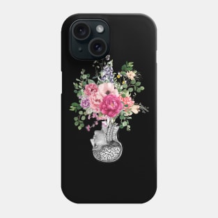 Brain human anatomy,Floral, pink apricot roses, mental Phone Case