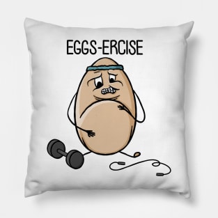 Eggs-ercise Funny Egg Pun, bad jokes cartoon doodle Digital Illustration Pillow