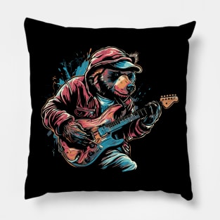 Bear playing electric guitar Pillow