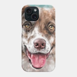 An Expressive Painting of a Brown and White Australian Shepherd Smiling Phone Case