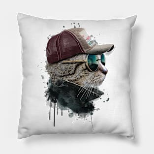 Stylish cat with sun hat Pillow