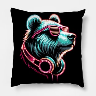 Bear With Sunglasses And Headphones Pillow