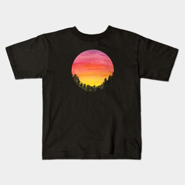 Watercolor Sunset Forest Scene Watercolor Painting Kids T