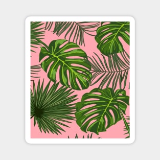 Tropical Plant Leaves Print on Pink Magnet