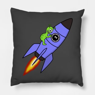 Alien on a rocket Pillow