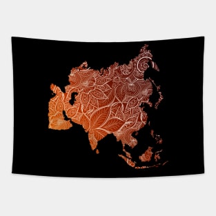 Colorful mandala art map of Asia with text in brown and orange Tapestry