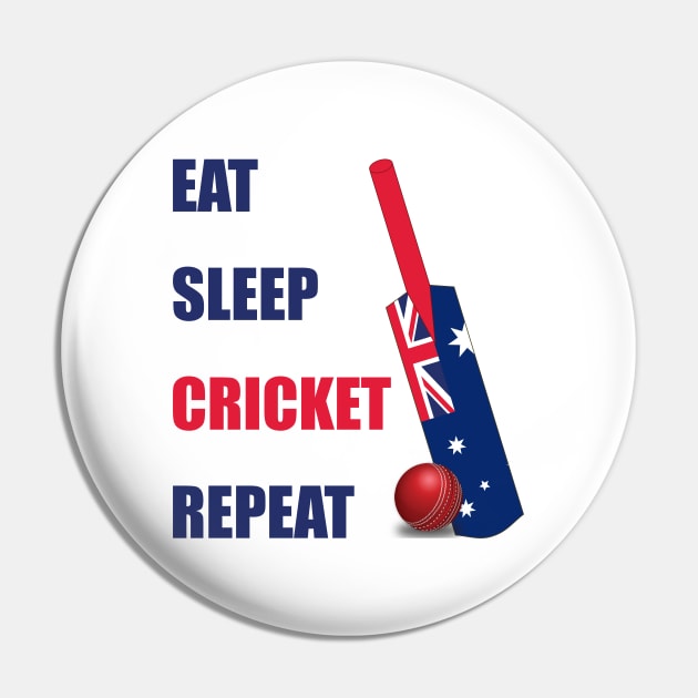 Eat Sleep Cricket Repeat Australia Flag Cricket Bat Pin by DPattonPD