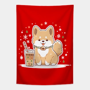 Dog ready to enjoy Christmas to the fullest Tapestry