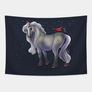 Snowy Cardinal Horse Tapestry