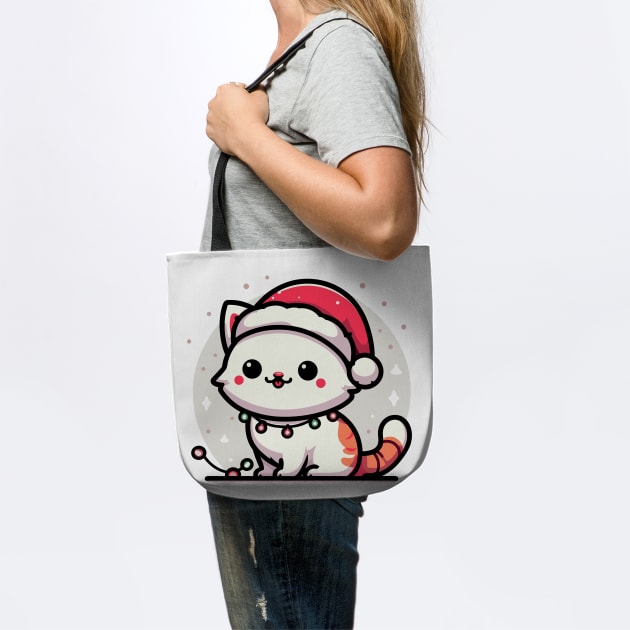 Cute Christmas Cat Santa Hat Christmas Lights Adorable by Frank Ring