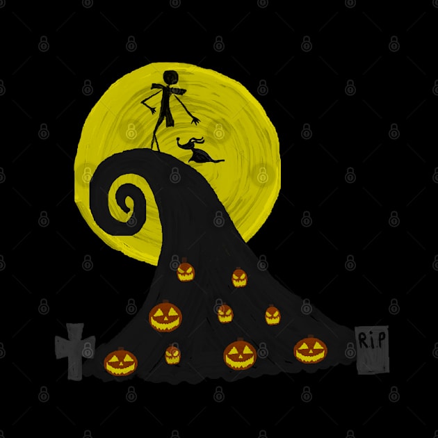 painted nightmare before christmas (silhouettes in the moonlight) by Moonsong