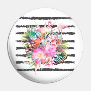 Tropical floral leaves and flamingos stripes Pin