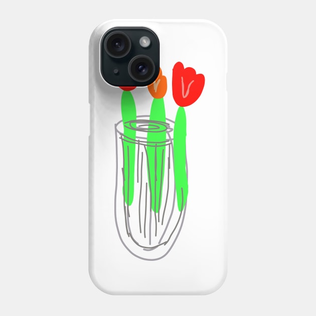 Red orange tulips flower pot vase art design Phone Case by Artistic_st