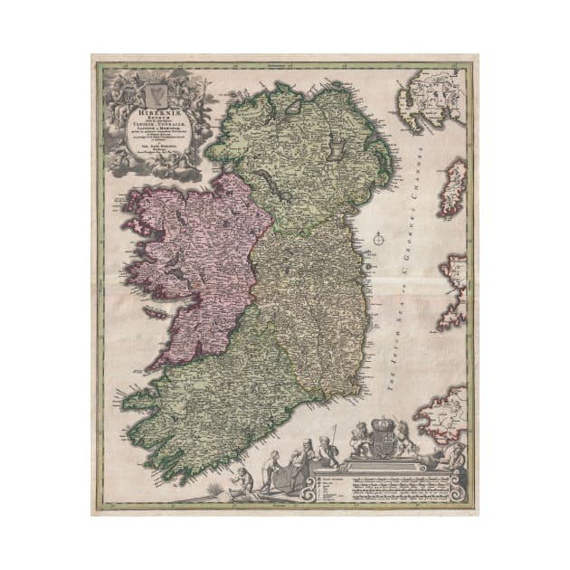 Vintage Map of Ireland (1716) by Bravuramedia