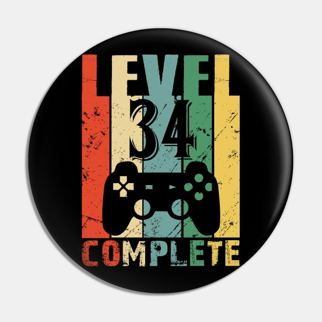 Vintage 34th Wedding Anniversary Level 34 Complete Funny Video Gamer Birthday Gift Ideas Pin by smtworld