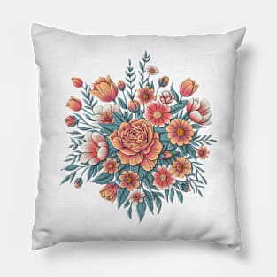 Roses Pattern. Hand Drawn Floral Illustration in Retro Style. Pillow