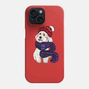 cavalier king charles spaniel in a knitted scarf,  white Cavapoo Cavoodle snug in a knitted scarf and beanie Phone Case