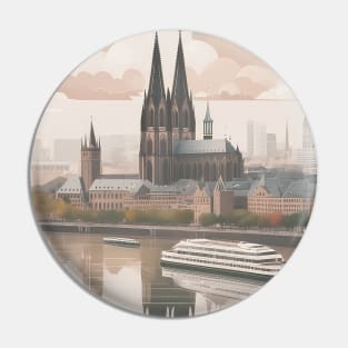 Vintage Retro Germany Majestic Cologne Cathedral and River View Pin