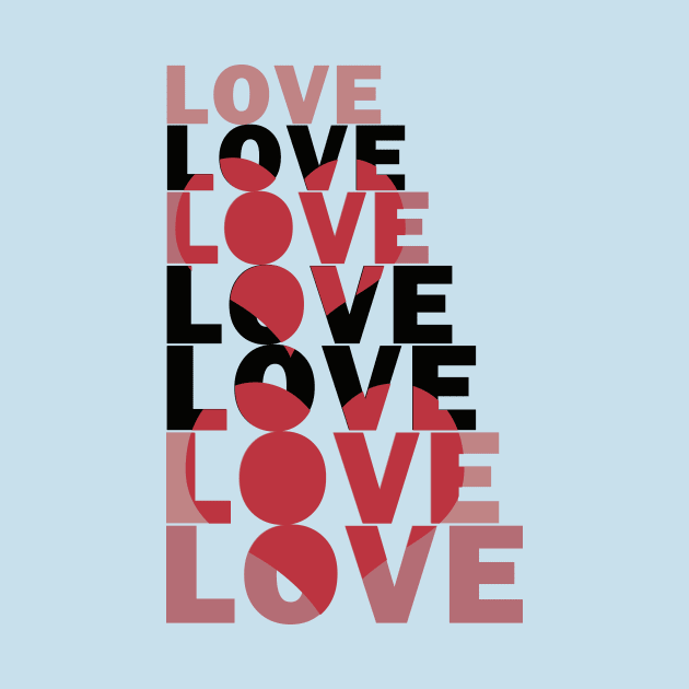 stacked word love with red hearts by ownedandloved