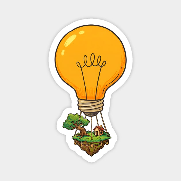 Floating Idea Island – Lightbulb Hot Air Home Magnet by Designed By Marty