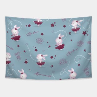 Magic moments with cute bunnies blue Tapestry