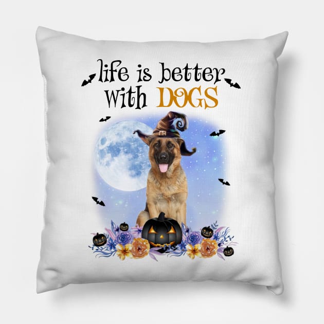 German Shepherd Witch Hat Life Is Better With Dogs Pillow by TATTOO project