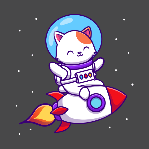 Cute Astronaut Cat Riding Rocket Cartoon by Catalyst Labs