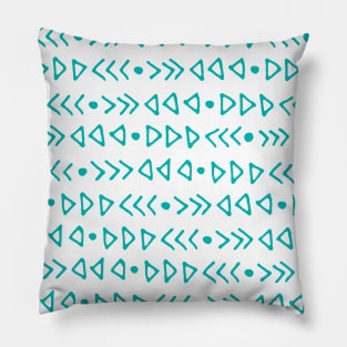 Teal Blue and White Modern Triangles and Arrows Pattern Pillow