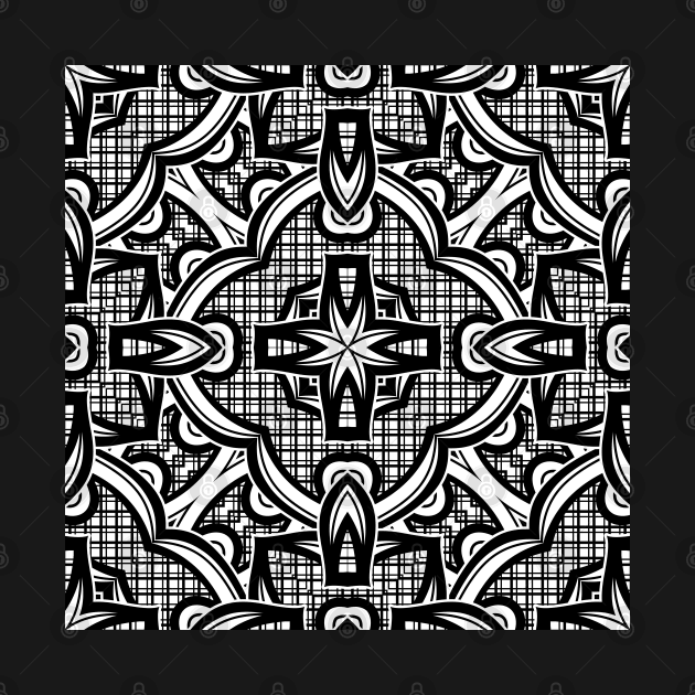 Black and White Seamless Pattern with Mosaic Motif by lissantee