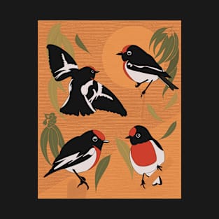 Red capped Robin with dark green leaves T-Shirt