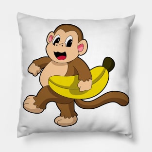 Monkey at Running with Banana Pillow