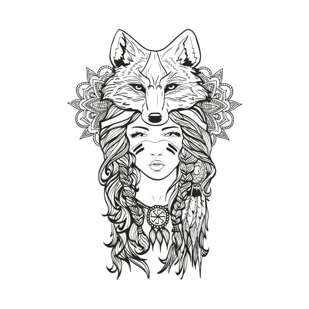 girl and fox ornamental indian design by TOTEM clothing