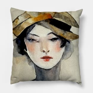 Fashion Sketch Watercolor 1950s Hat Pillow