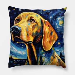 Redbone Dog Portrait in Van Gogh Style Pillow