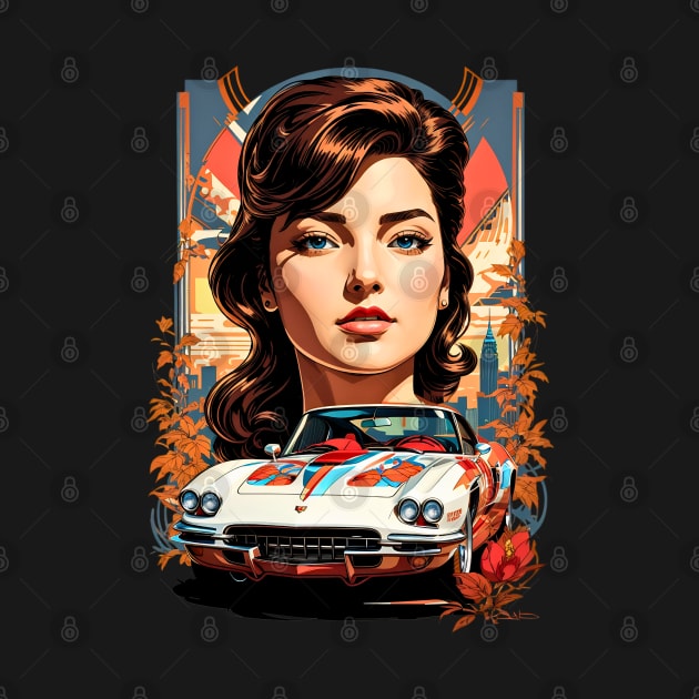 Sport Car Woman Poster retro vintage floral design by Neon City Bazaar