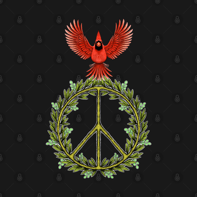 Red Cardinal bird peace symbol by Artardishop